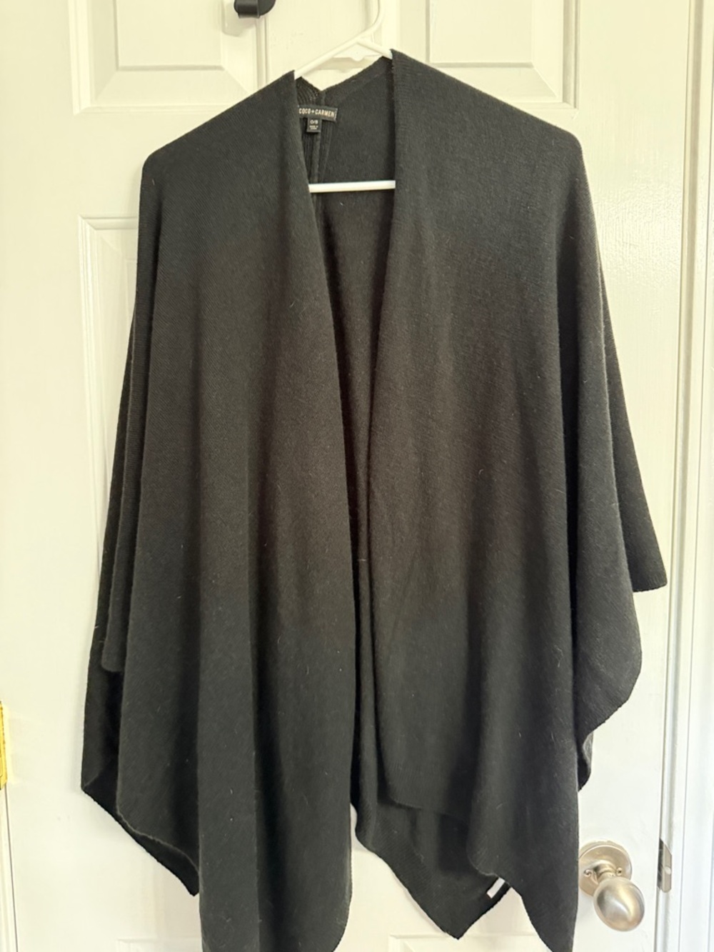 Black Open-Front Wrap Poncho